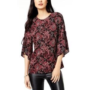 NWOT MICHAEL KORS Paisley Print Blouse Red & Black Size Extra Small